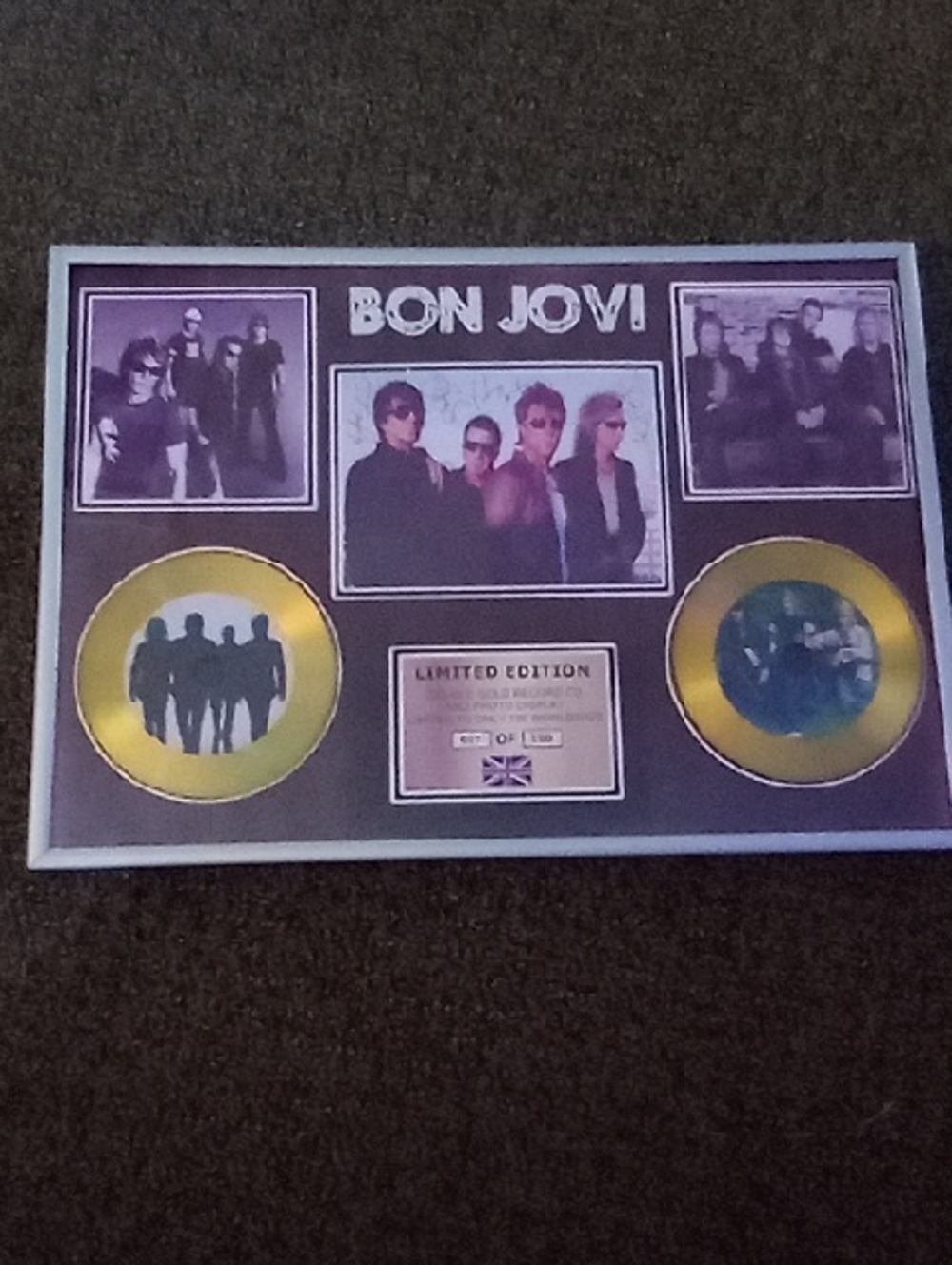 Bon Jovi Limited Edition Double Gold Cd and Photo Display Wall Art 16.5" x 11.5"
